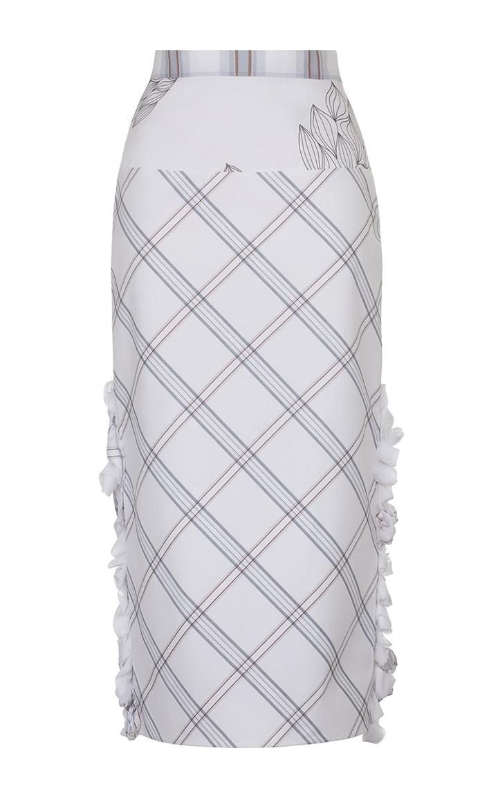 Ruban Mixed Print Decorated Back Pencil Skirt
