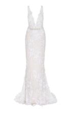 Mira Zwillinger Dara Open-back Chantilly Lace Sheath Gown