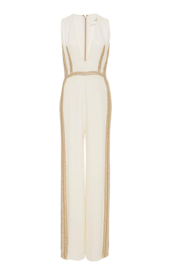 Cucculelli Shaheen Poesia Borders Silk Crepe Jumpsuit