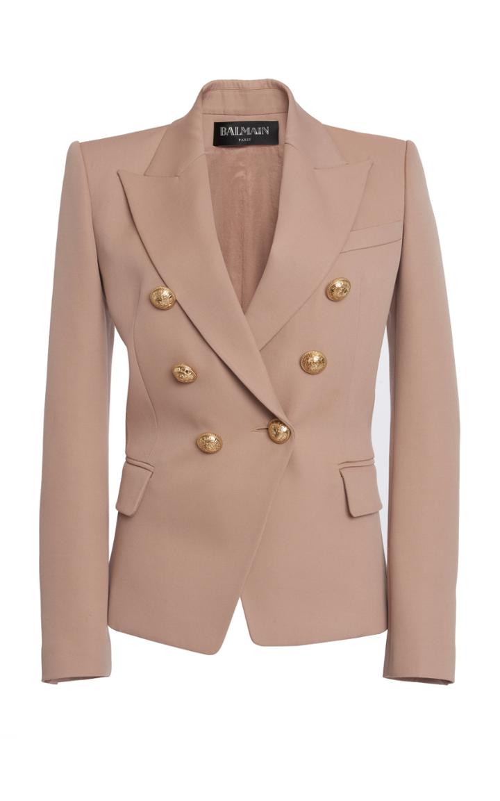 Balmain Double Breasted Long Sleeve Wool Blazer
