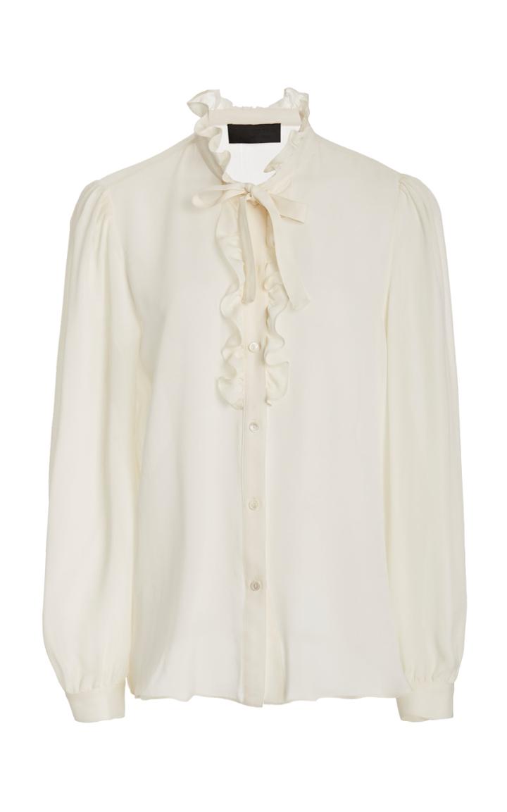 Moda Operandi Nili Lotan Miera Ruffled Silk Tie-neck Top