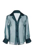 Black Iris Juliette Silk Organza Button Up Blouse