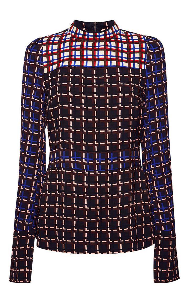 Marni Windowpane Print Long Sleeve Blouse