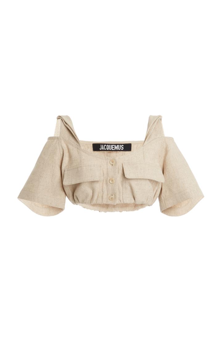 Jacquemus Alzou Cold-shoulder Cropped Woven Top