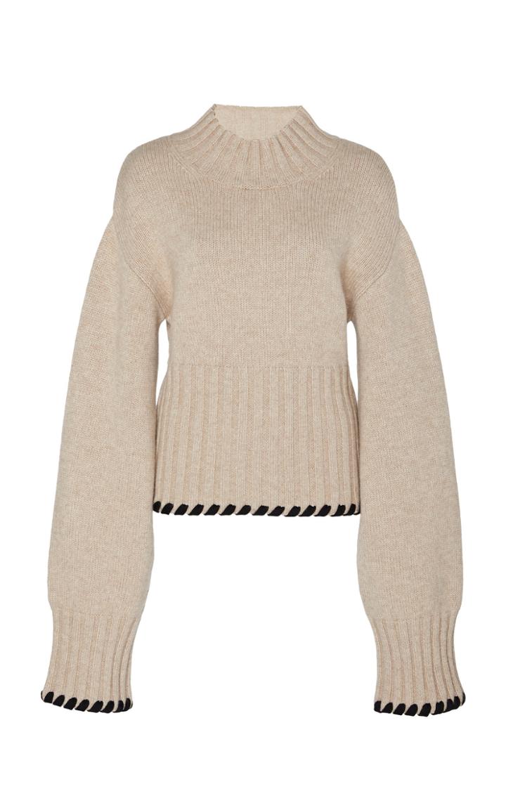 Khaite Colette Braid-trimmed Cashmere Turtleneck Sweater