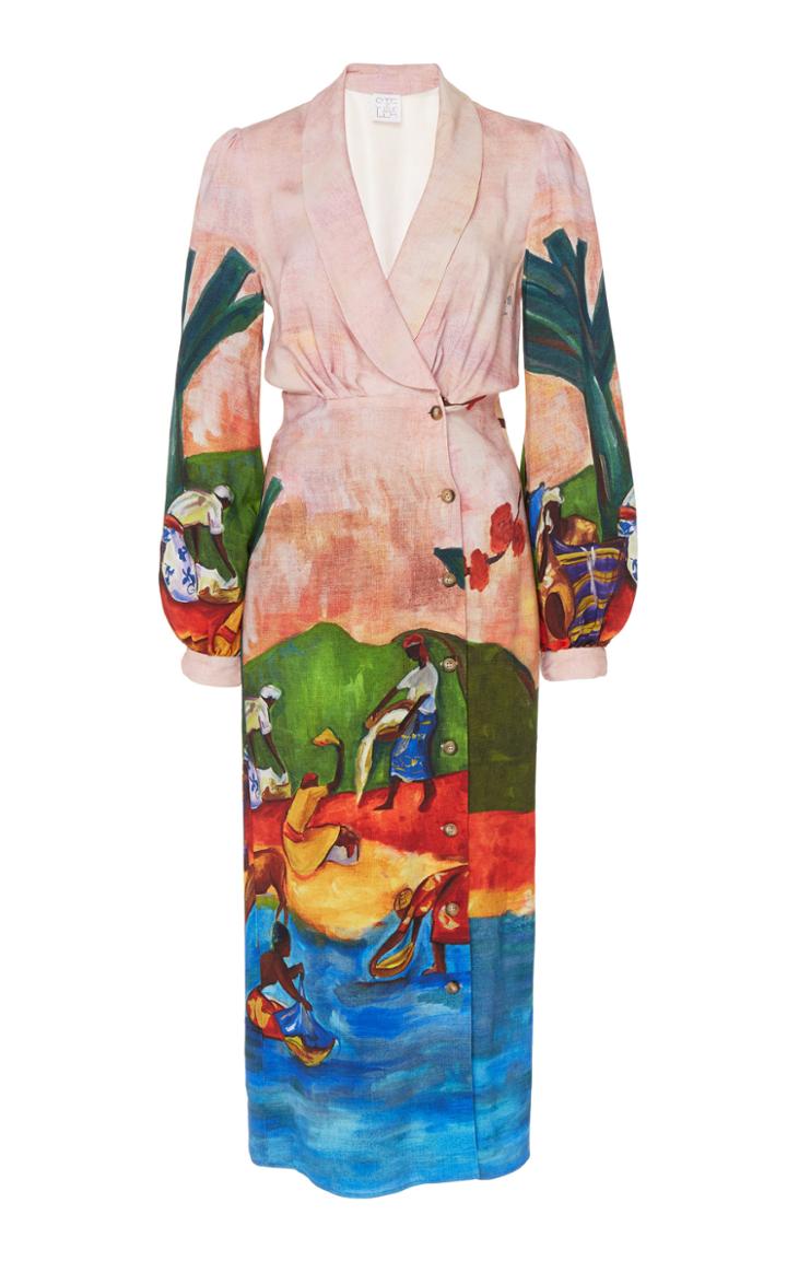 Stella Jean V-neck Scenic Midi Dress