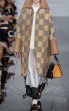 Loewe Cotton Check Leather Collar Coat