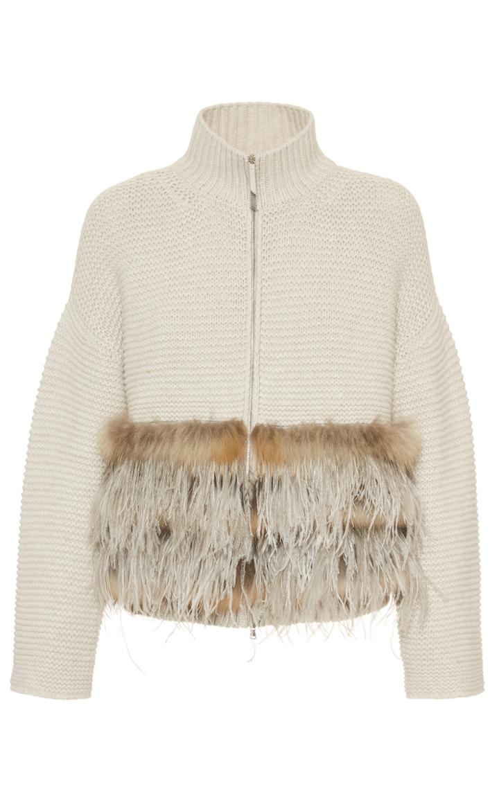 Fabiana Filippi Fur Detail Zip Up Cardigan