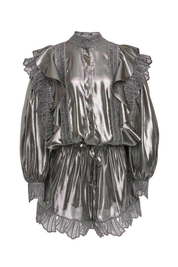 Alberta Ferretti Metallic Ruffled Silk Blend Jumpsuit