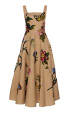 Moda Operandi Oscar De La Renta Embroidered Linen Dress Size: 4