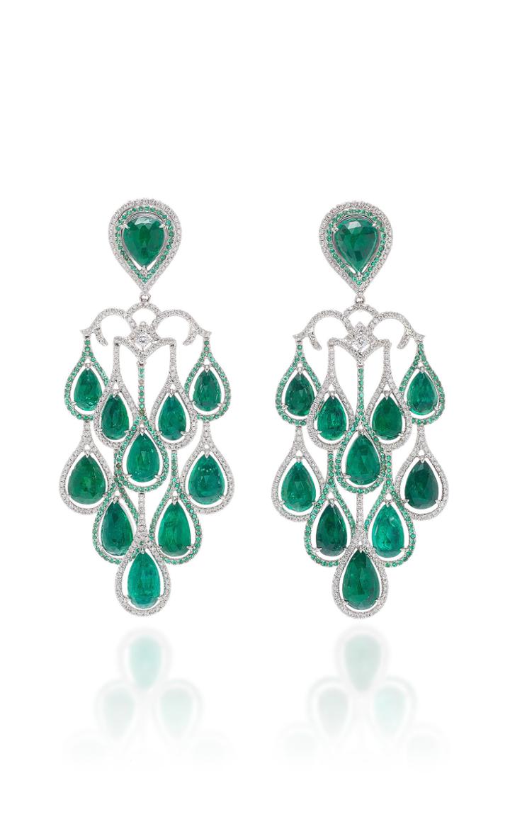 Saboo 18k White Gold And Emerald Earrings