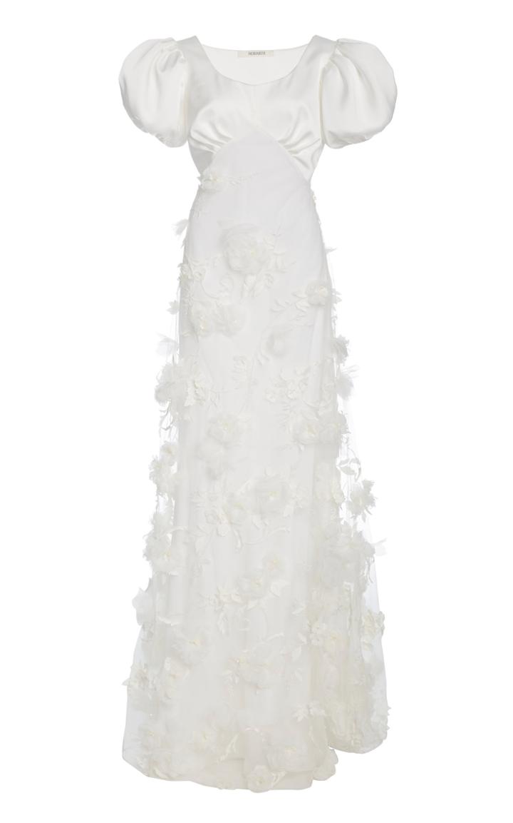 Moda Operandi Rodarte Satin And Floral-appliqued Chiffon Gown