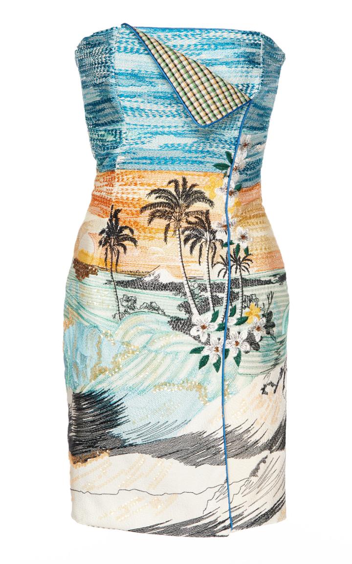 Etro Printed Strapless Silk Mini Dress