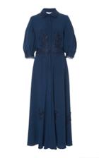 Luisa Beccaria Embroidered Puff Sleeve Crepe Dress