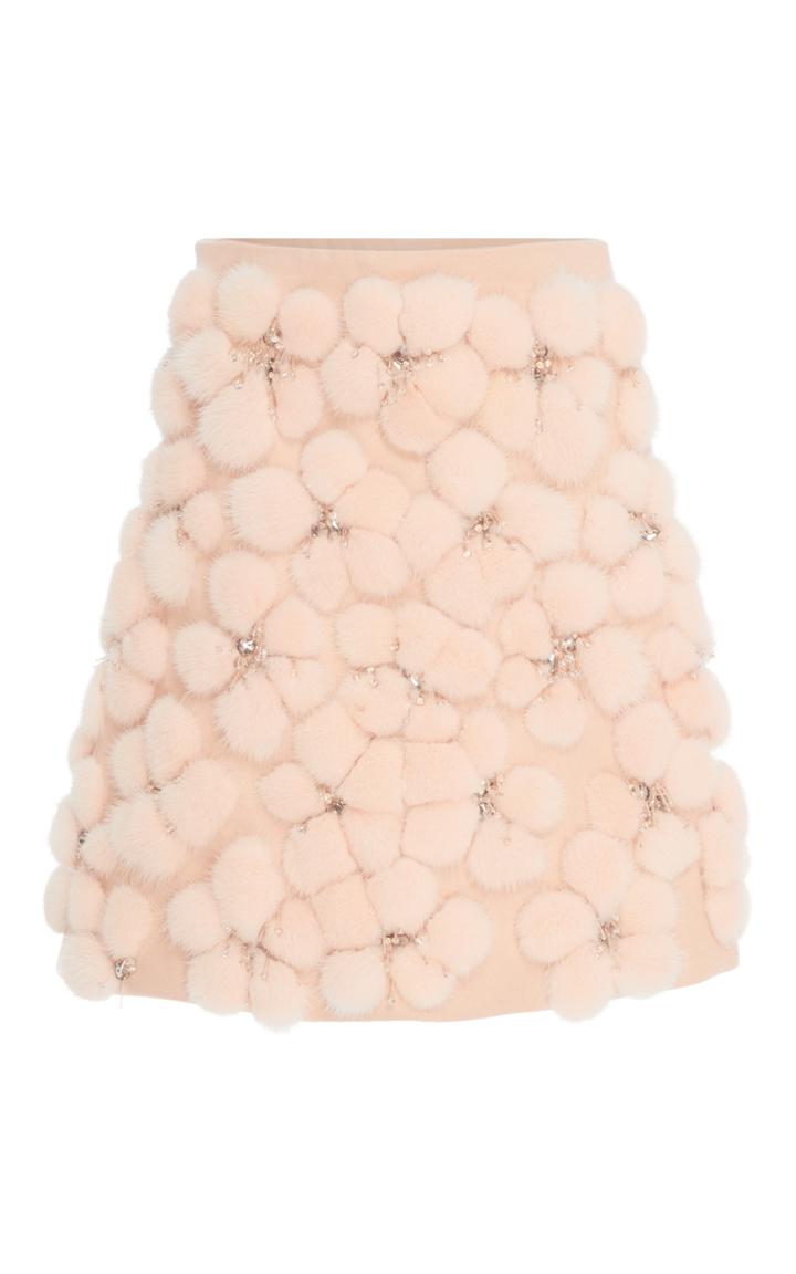 Lela Rose Fur Embroidered A-line Skirt