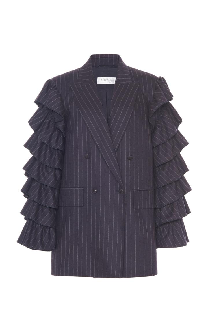 Moda Operandi Max Mara Tuno Ruffled Pinstriped Wool-cashmere Double-breasted Blazer