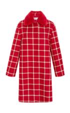Red Valentino Cavalry Check Coat With Fur Collar