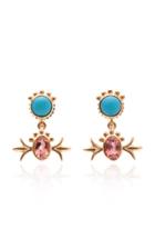Marlo Laz Squash Blossom 14k Gold Turquoise And Pink Tourmaline Hanging Studs