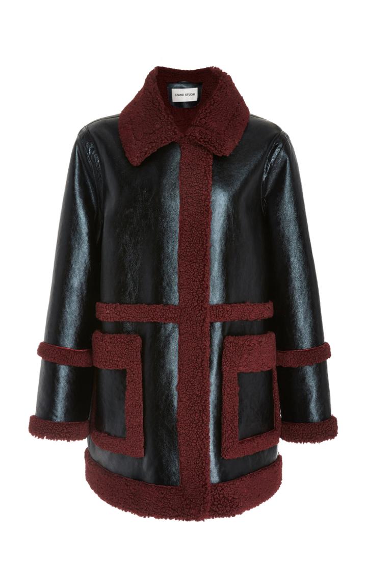 Stand Studio Haley Faux Shearling-trimmed Faux-leather Coat Size: 34