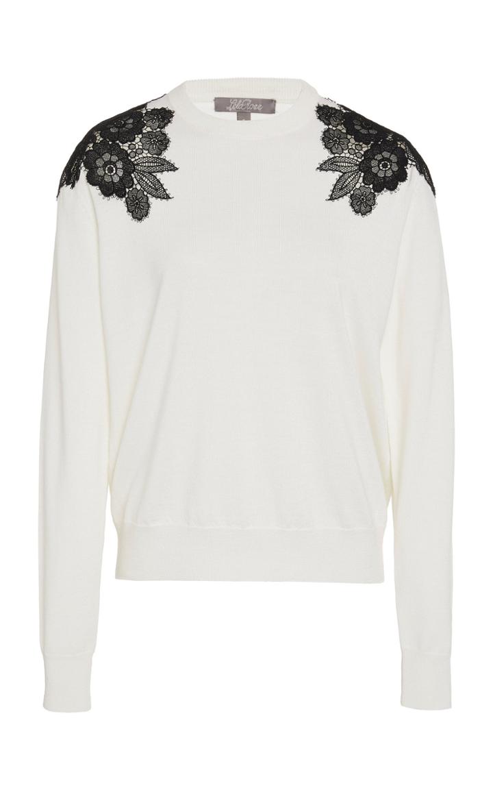 Lela Rose Lace-appliqued Wool-silk Sweater