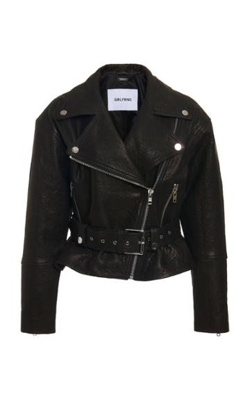 Grlfrnd Denim Charlie Textured-leather Biker Jacket Size: Xs