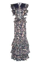 Johanna Ortiz Silk Double Georgette Dark Florals Dress