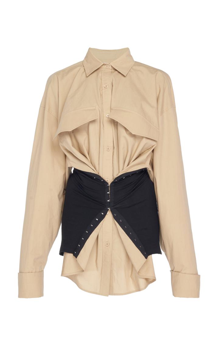 Pushbutton Lace Up Corset Cotton Shirt