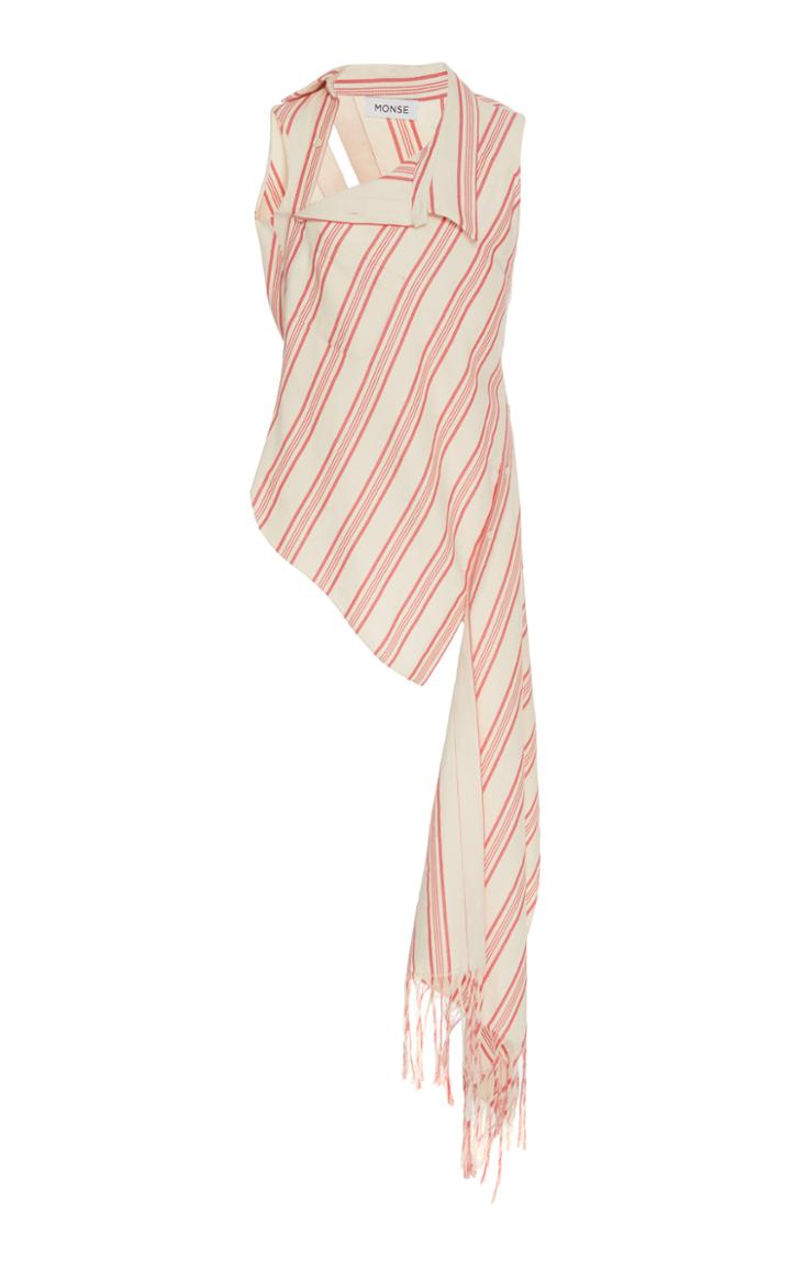 Monse Fringe-trimmed Striped Cotton-blend Top