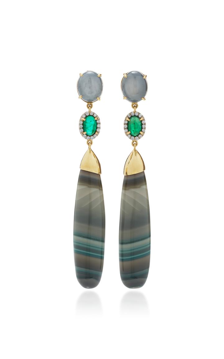 Pamela Huizenga Sapphires Emeralds Saturn Chalcedony And Diamonds Earrings