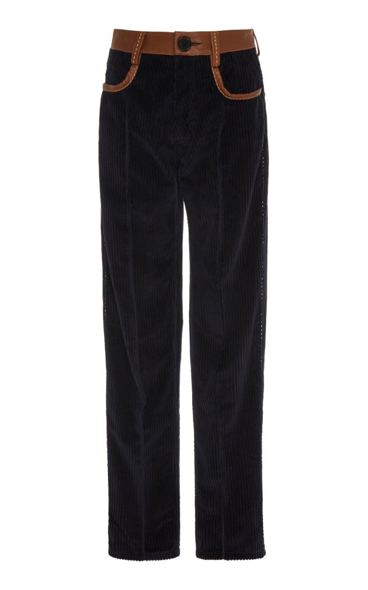 Wales Bonner Leather-trimmed Cotton-corduroy Straight-leg Pants