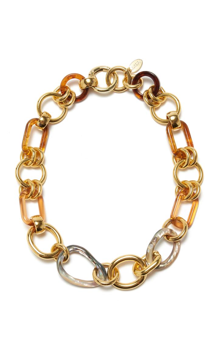 Lizzie Fortunato Abalone Chain Link Brass Necklace