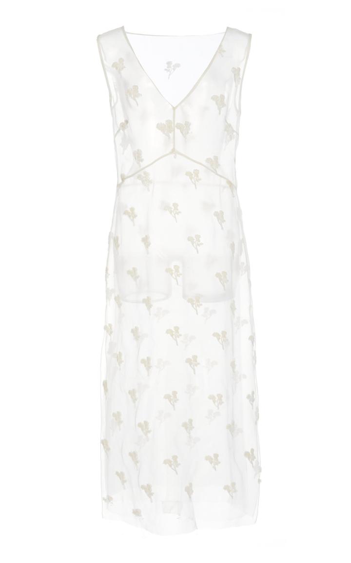 Marina Moscone Embroidered Sheer Silk Midi Dress