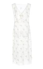 Marina Moscone Embroidered Sheer Silk Midi Dress