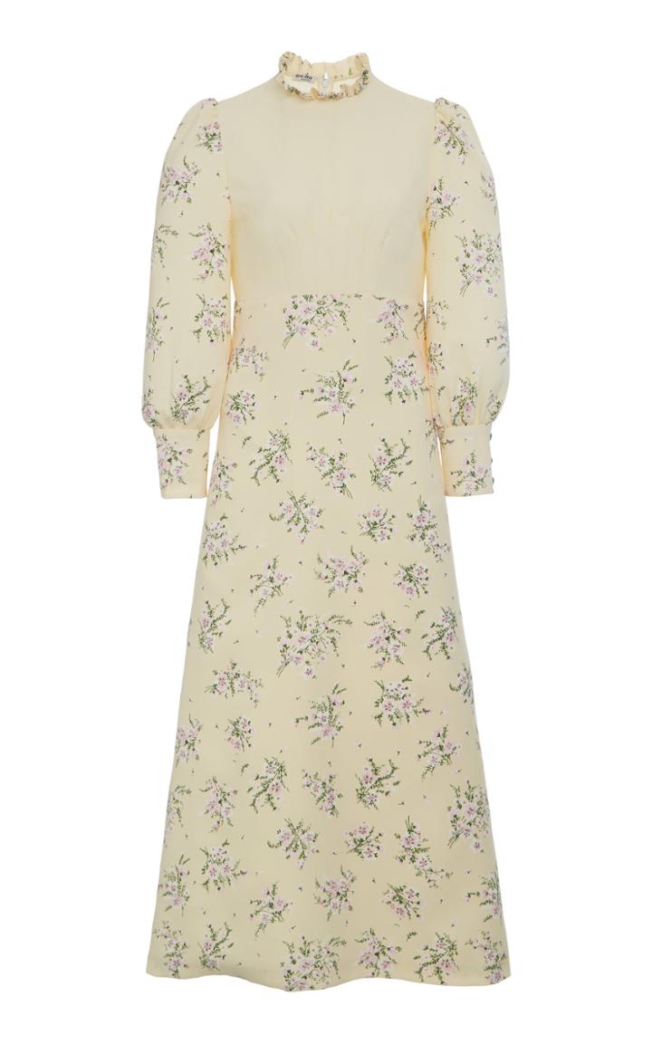Miu Miu Floral Pleated Midi Dress