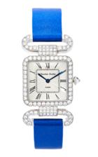 Charles Oudin 18k White Gold Diamond Rose Retro Watch