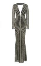 Alexandra Vidal Hand Beaded Deep V Back Gown