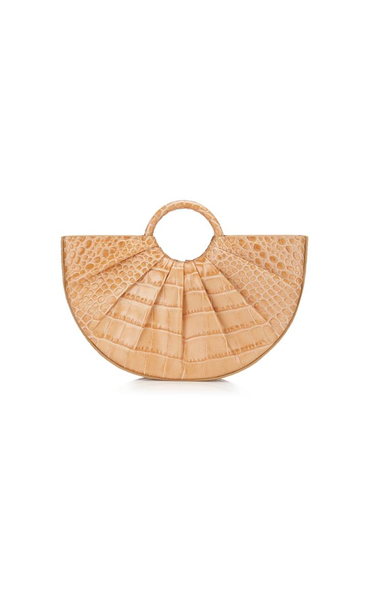 Dlyp Pleated Bender Mini Croc Embossed Leather Tote