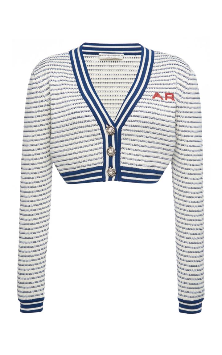 Moda Operandi Alessandra Rich Striped Cotton Blend Knitted Cropped Cardigan
