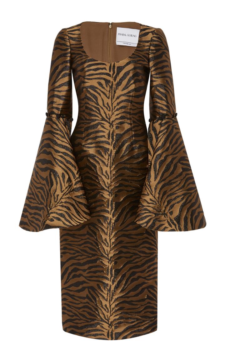Prabal Gurung Bell Sleeve Scoop Neck Jacquard Dress
