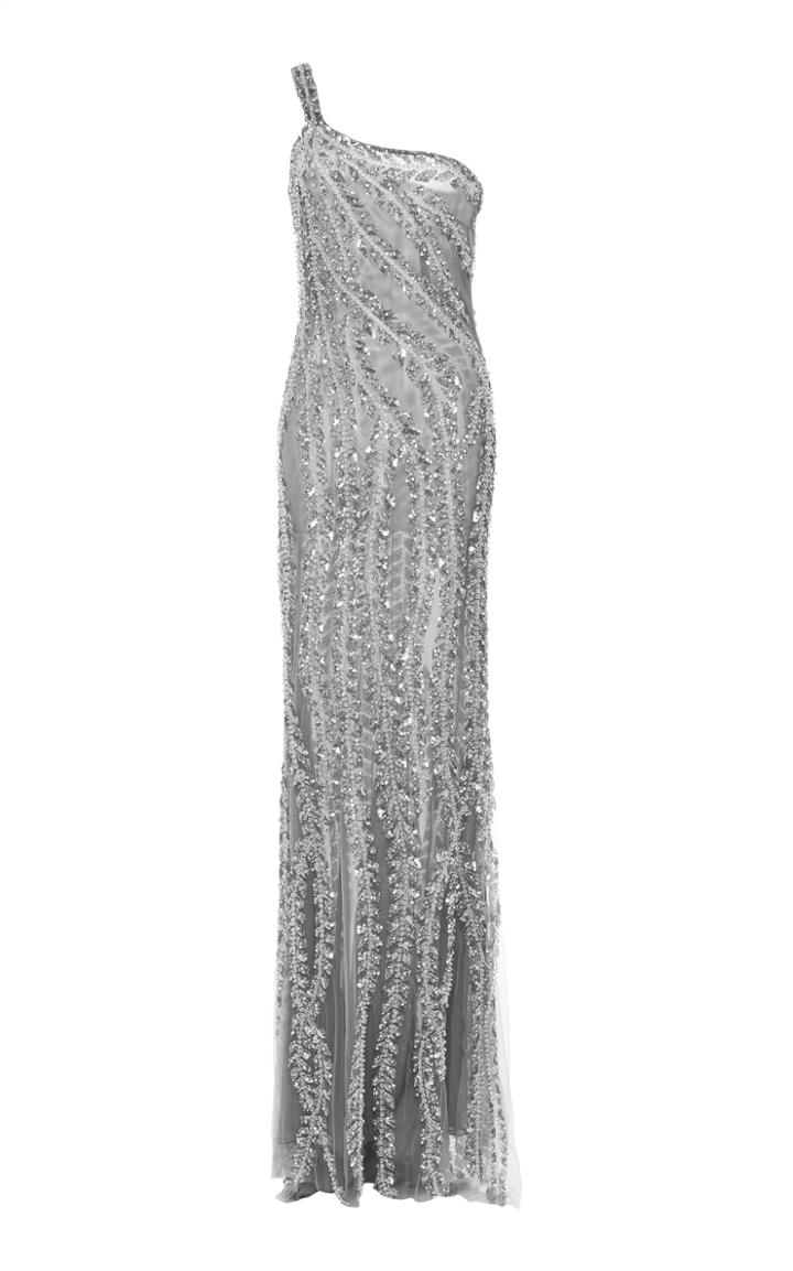 Naeem Khan Beaded One Shoulder Gown