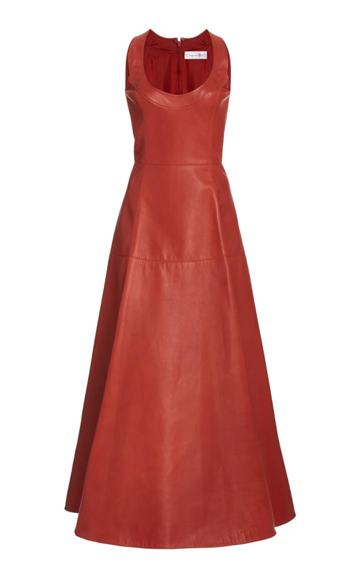 Oscar De La Renta Leather A-line Midi Dress