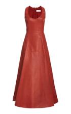 Oscar De La Renta Leather A-line Midi Dress