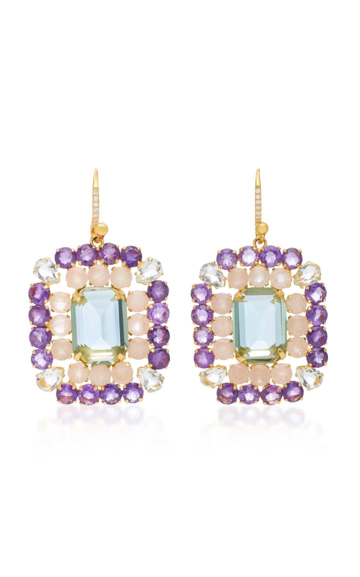 Bounkit Amethyst And Quartz 14k Gold-plated Brass Fish Hook Earrings