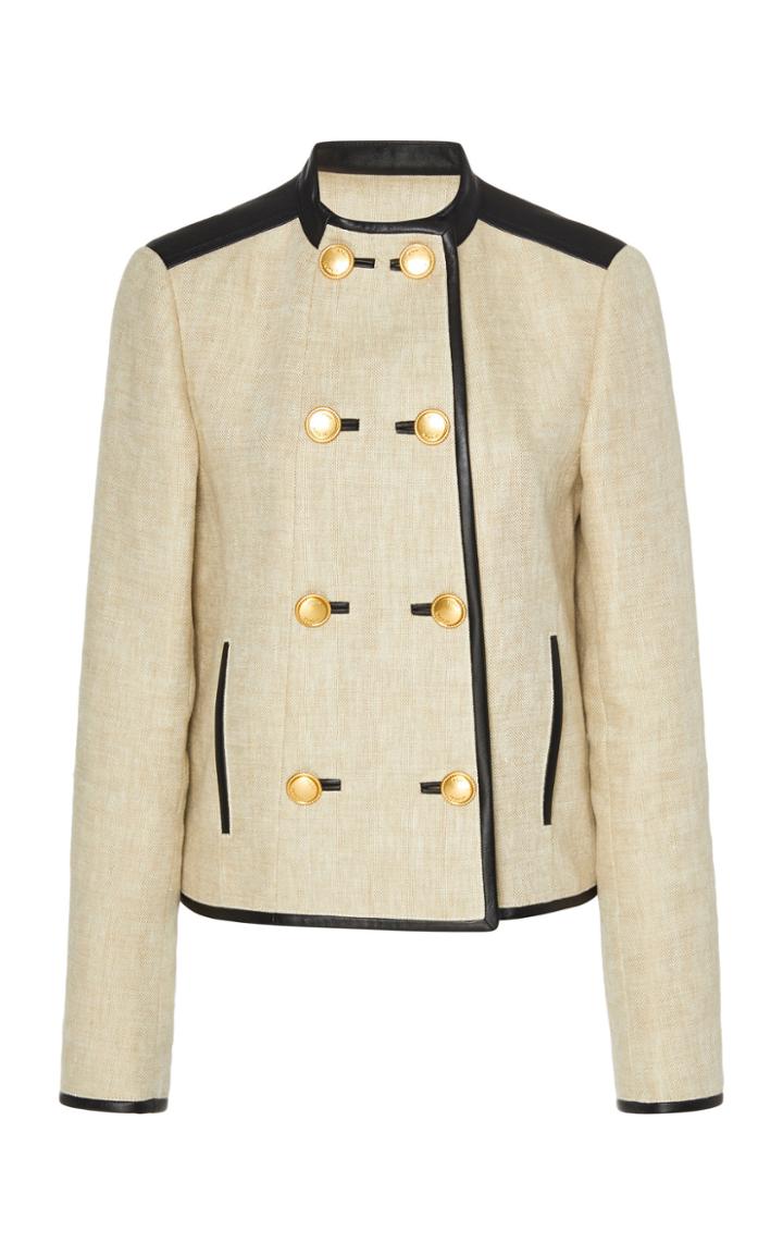Moda Operandi Tory Burch Leather Trimmed Linen Jacket Size: 0