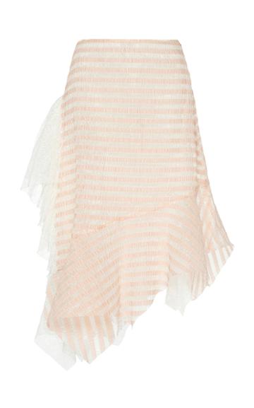 Anas Jourden Asymmetric Striped Lace And Pliss Midi Skirt