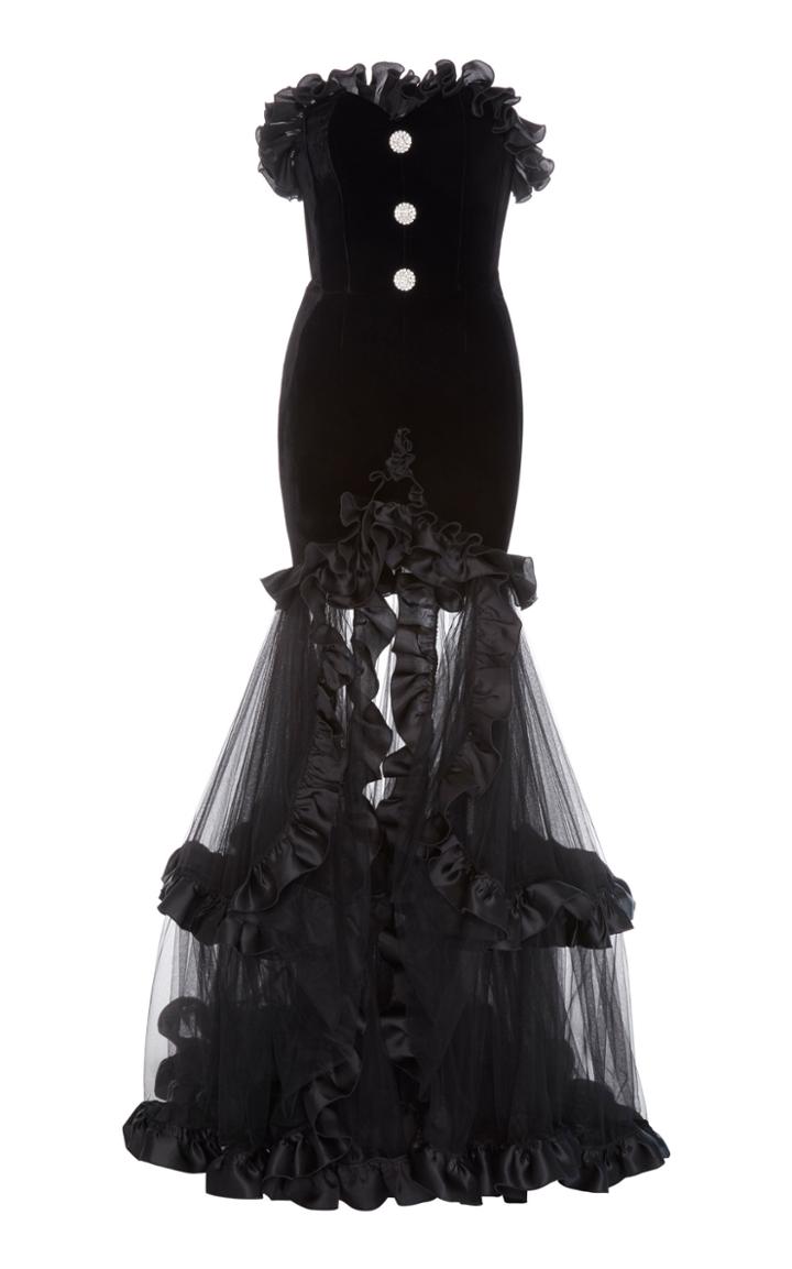 Moda Operandi Alessandra Rich Ruffled Velvet Gown Size: 36