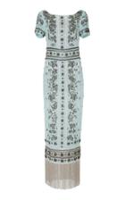 Marchesa Short Sleeve Beaded Midi Dress