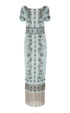 Marchesa Short Sleeve Beaded Midi Dress