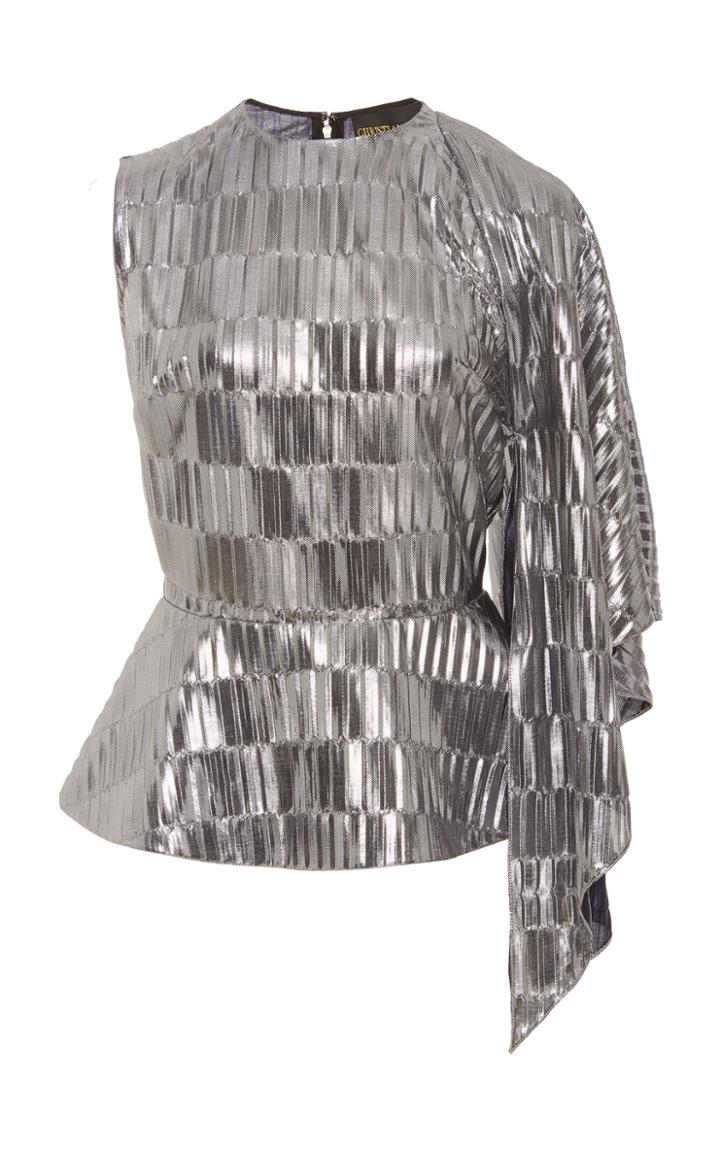 Christian Siriano Metallic Asymmetrical Peplum Blouse