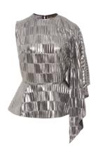 Christian Siriano Metallic Asymmetrical Peplum Blouse